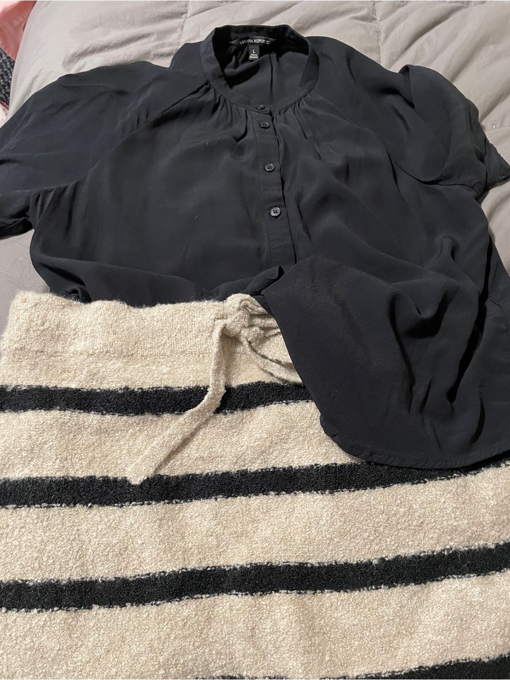 New w/tags LOFT fuzzy striped skirt/Black SS Banana Republic Shirt size L Womens